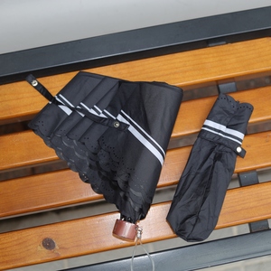 anna家jk高中少女风格黑色条纹压边黑胶面料日本轻量化防晒晴雨伞