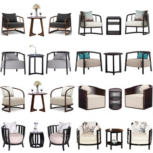 新中式圈椅实木休闲沙发椅酒店会客椅售楼处布艺洽谈桌椅现代家具