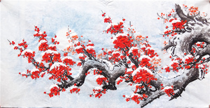 四尺横幅 国画 精品梅花【红梅傲雪】未装裱画芯 平价销售