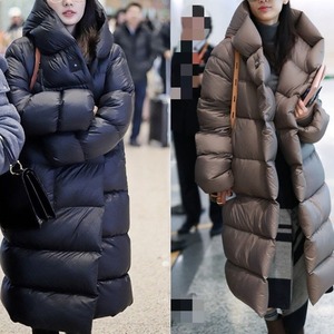 sz eny李沁黄圣依明星同款过膝中长款面包羽绒服白鹅绒连帽外套女