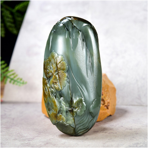 【已结缘】玉石缘【山水136g】新疆和田玉沙枣青籽料手把件小摆件