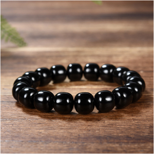 玉石缘【老型珠手串12mm】新疆和田玉稀有黑青籽料男女款大气手链