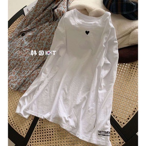 one正品韩国东大门春款外穿爱心纯棉白色t恤女宽松百搭内搭打底衫