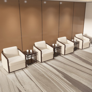 新中式办公沙发酒店政府会议室商务布艺实木单人茶几组合接待桌椅