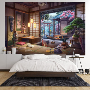 日式温馨小屋大背景布墙面宿舍挂毯房间布置装饰床头卧室挂墙布