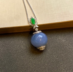 缅甸a货翡翠蓝紫色紫罗兰苹果珠吊坠18k白金镶嵌钻石