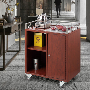 可移动茶水车烧水壶带轮茶水柜中式泡茶车餐边柜不锈钢多功能一体
