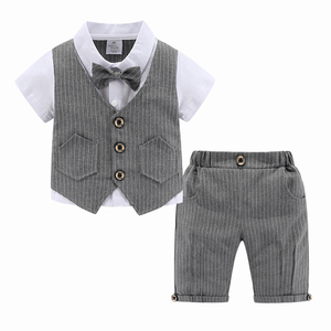 小男童西装夏宝宝1周岁宴礼服短袖2抓周衣服婴幼儿童生日绅士套装