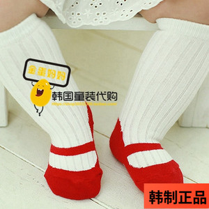 韩国代购女宝宝婴儿纯棉中筒袜可爱小鞋子高筒袜洋气公主风袜子