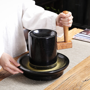 天然乌金石手工碾茶石磨宋代点茶石磨斗茶抹茶家用茶粉碾子研磨器