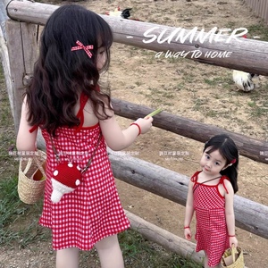 女童格子吊带裙24新夏韩版儿童公主裙洋气时髦中小童多巴胺连衣裙
