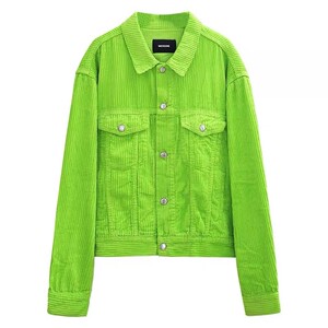 we11done情侣宽松welldone高街美式潮牌欧美灯芯绒绿色外套夹克女