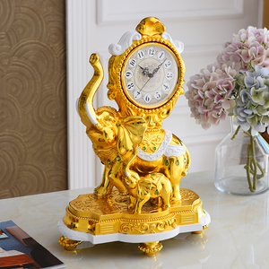 金大象座钟摆件台式美式欧式台钟时钟客厅家用新中式高档装饰钟表