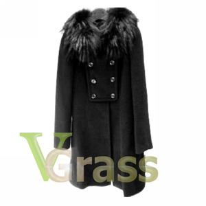 维格娜丝 劲草正品 V.Grass 羊毛女外套 黑色色大衣 375697
