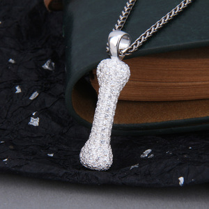 s925纯银 满钻骨头闪光吊坠 男女个性情侣项链挂坠小众设计感潮牌