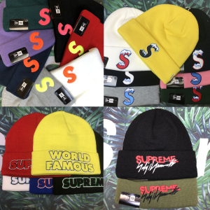 现货supreme beanie腰果花box logo雪花刺绣男女冷帽针织帽毛线帽