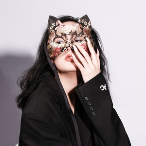 燕尾蝶猫女士全脸成人烫金国风面具造型舞台网红抖音91万圣圣诞节