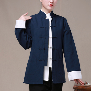 中国风秋季女装改良唐装女式复古盘扣长袖上衣棉麻老粗布中式外套