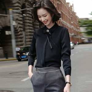 职业黑色衬衫2020春季新款女长袖衬衫韩版学生学院风上衣少女衬衣