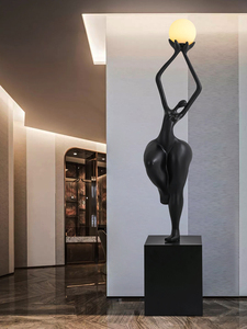 现代艺术人体雕塑创意抽象美术馆玻璃钢树脂大理石底座摆件落地灯