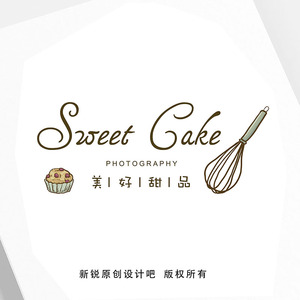 烘焙蛋糕logo清新水彩蛋糕水印唯美森系私房蛋糕头像插牌卡片设计