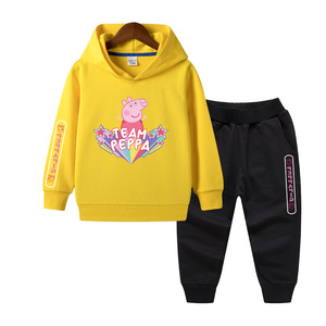 peppapig小猪佩奇男孩童装儿童春秋套装女童韩版连帽套头衫两件套