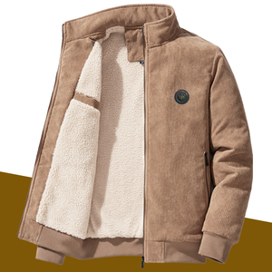 冬季男士棉衣外套加绒加厚棉服羊羔绒棉袄工装拉链口袋灯芯绒立领