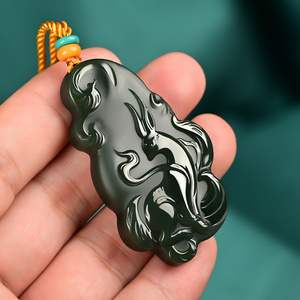 阿里拍卖捡漏新疆和田青玉塔青细料九尾狐狸吊坠男款玉牌玉佩挂件