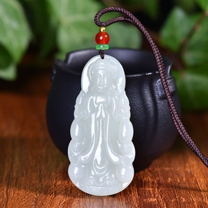 阿里拍卖捡漏新疆和田白玉羊脂玉观世音菩萨吊坠男款玉牌玉佩挂件
