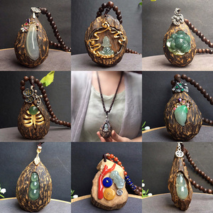 天然翡翠a货 芽庄沉香随形原木镶嵌纯银悟道佛公如意玉石吊坠项链