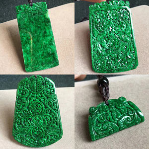 干青牌子花青翡翠吊坠女 天然缅甸a货阳绿证书雕花玉石挂件男项链