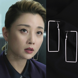 正青春殷桃林睿同款耳环简约几何长方形耳钉耳饰潮个性大气纯银针