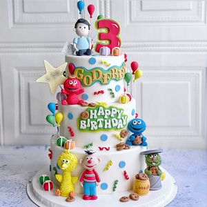 v cake 芝麻街全家福蛋糕宝宝百日周岁生日翻糖蛋糕 上海定制