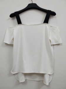 LeeMonsan枺上 韩版时尚一字领短袖吊带露肩女装雪纺上衣 S/M码