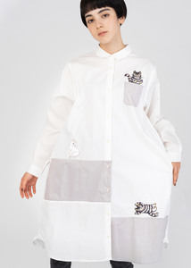 日本原单女式春秋款白色小猫刺绣连衣裙 活了一百万次的猫