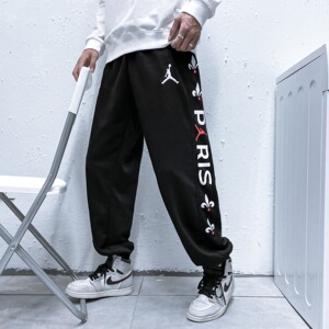 2021秋冬款 aj飞人x巴黎圣日耳曼联名款徽标logo加绒卫裤运动裤男
