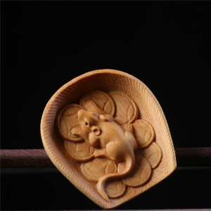 小叶黄杨木雕老鼠数钱日进斗金小摆件可养茶宠手把玩生肖工艺礼品