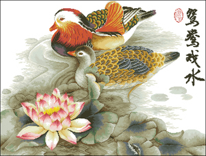 十字绣电子图纸1624鸳鸯戏水350w*265h31色 xsd源文件