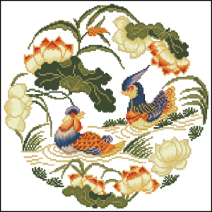 十字绣电子图纸1563 荷花鸳鸯 中国风154w*154h19色xsd源文件