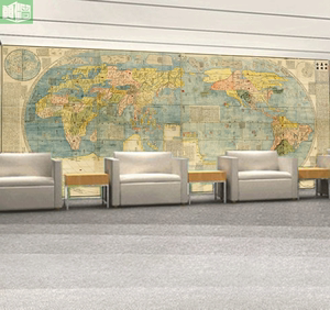坤兴万国全图壁纸复古手绘世界地图墙纸博物馆图书馆外贸公司墙画