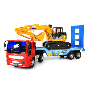 儿童玩具力利工程车模型惯性车平板拖车挖土挖掘机运输车组合包邮