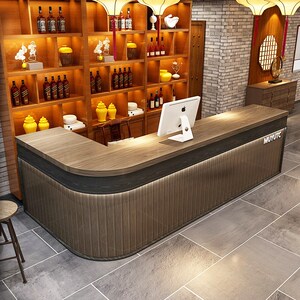 复古收银台转角饭店餐厅餐饮酒吧吧台桌烧烤店铺小型商用实木弧形