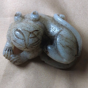 询价优惠珠宝古玉直播收藏精品证书宋代和田羊脂白玉猫咪圆雕件