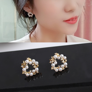 韩国新款小清新栀子花珍珠气质网红小耳垂适合的耳环无耳洞耳夹女