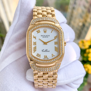 【钟表世家】瑞士名表rolex劳力士方形18k黄金满真钻石英女士腕表