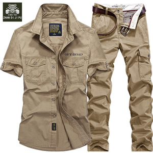 夏季军迷短袖衬衫男工作服套装纯棉耐磨工装套装户外战术男士衬衣