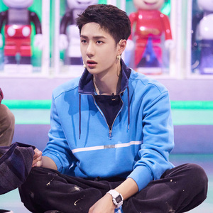 2021新款哈嘻街舞王一博同款卫衣男女春秋蓝色套头情侣上衣外套潮