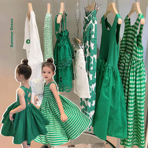 辰辰妈女童夏季绿色系列公主裙套装儿童宝宝小女孩时髦洋气连衣裙