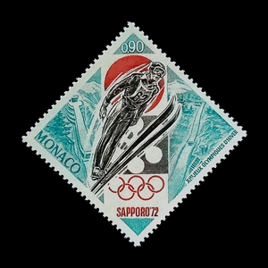 摩纳哥邮票 1972年 札幌冬奥会跳台滑雪比赛 1全新MNH 雕刻版
