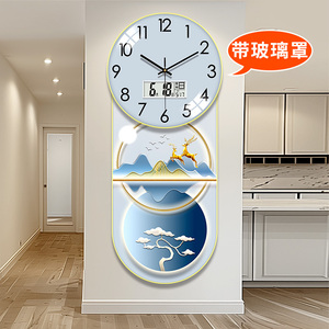 带玻璃罩玄关沙发背景墙装饰画钟表挂钟客厅2024新款现代简约时钟